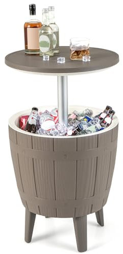 GYMAX Secchiello Ghiaccio 37 L, Tavolino Frigo Bar per Festa Estiva, 3 in 1 Tavolino da Giardino,con Altezza Regolabile 58-83 cm, per Piscina, Cortile, Campeggio