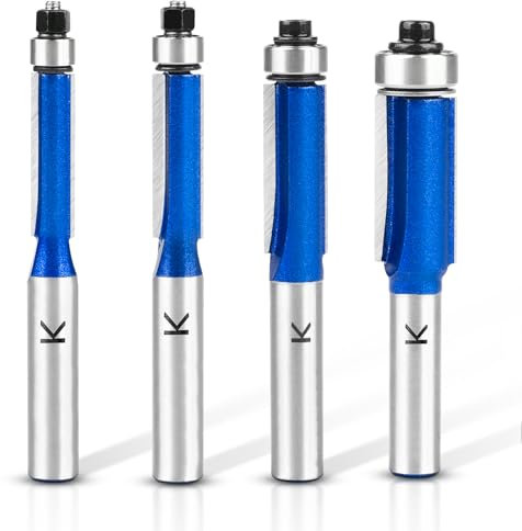 NICAVKIT 4 Stück Bündigfräser 8mm Schaft,Blauer Bündigfräser Fräser Set, Doppelseitiger Fräser mit Lagern,für Holz, Ø 6,35mm,Ø 8mm,Ø 9,5mm,Ø 12,7mm, Arbeitslänge 25 mm