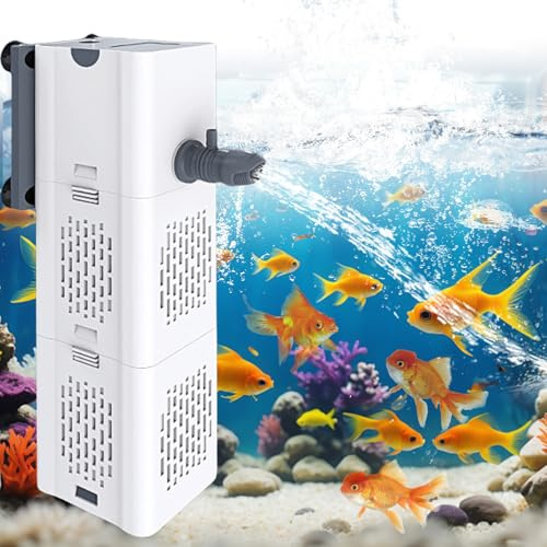 Asfrode Filtre Aquarium 6W 500L/H Pompe Aquarium Silencieux Filtre éponge Filtre Intérieur Pompe Filtre Filtre Intérieur Pompe à Filtre avec 2 Sortie d'eau pour 20-500L Fish Turtle Tank Aquarium