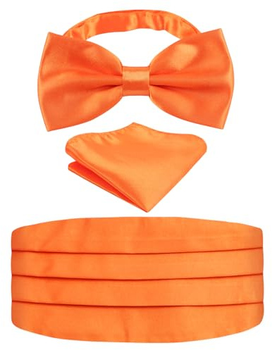 Alizeal Herr solid förknuten fest justerbar fluga, kummin och ficknäsduk presentset, 132-Orange, en storlek