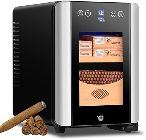 hKjPlvf 8L Electric Cigar Humidor, Intelligent Electric Cigar Humidor Cooler, Silent Constant Temperature Cigar Cabinet with Cedar Wood Shelf & Drawer for 100 Cigars, LED Light & Tempered Glass Door