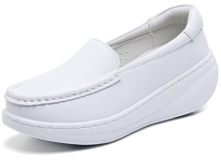 Scarpe da Lavoro per Infermiere in Pelle Traspirante Antiscivolo con Plateau da Donna, Scarpe Ortopediche con Zeppa Bianca con Cuscino d'Aria, per Operatori Sanitari, Lavoro Ospedaliero(White,41 EU)