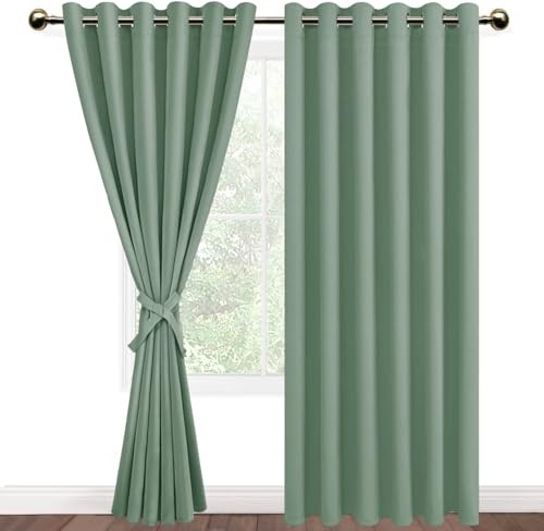 DWCN Blackout Curtains for Bedroom With Tie Backs Thermal Insulated Curtains for Living Room 66 x 72 Inch, Sage Green, 2 Panels