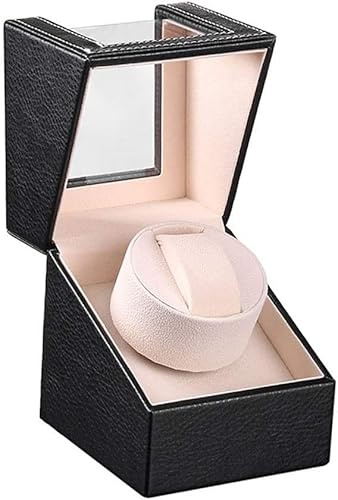 MKAK Caja de Relojes automática, bobinadora de Reloj de Cuero PU, Motor silencioso, Caja de Reloj Individual de Cuero PU Hecha a Mano Cajas giratorias(Black)