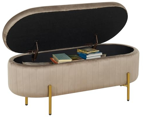 IlGruppone Panca Imbottita Divanetto in Velluto Contenitore Pouf Grande XXL PortaOggetti Panca Sgabello A Pie di Letto con Gambe in Metallo Dorato Legno Massello - Taglia XXL