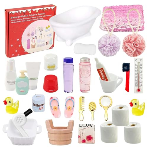 Ligtmor 31 Accesorios para Casa de Muñecas, Miniaturas Accesorios para Casa de Muñecas, Juego de Baño para Puerta de Amigo Invisible