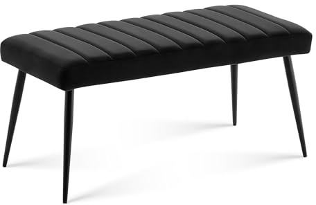 CLIPOP Vintage Velvet 2-Seater Upholstered Dining Bench Seat Shoe Bench for Hallway Indoor Ottoman Bench for End of Bed, Living Room (Black)