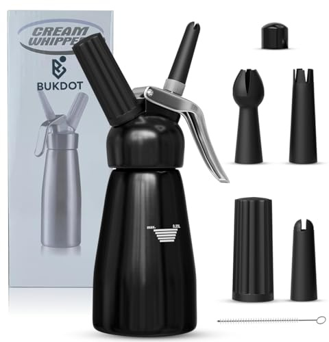 BUKDOT Whipped Cream Dispenser – 250ml Professional Cream Whipper for Desserts, Coffee & Baking – Durable, Easy to Use & Clean