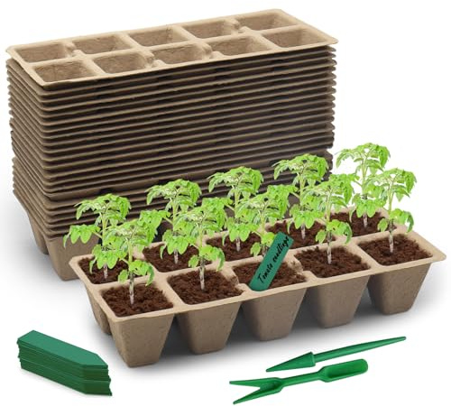 Bandejas de siembra biodegradables (30 Unidades, 10 alvéolos) - Bandejas de siembra compostables de Fibra de Papel con Agujeros de Drenaje, Ideal para Semillas, Verduras, Flores y jardinería