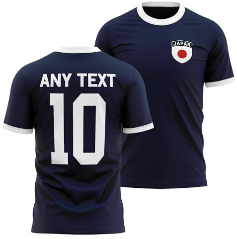 Japan Mens Ringer T Shirt - Japanese Badge Custom Name Number Tee - Navy/White Football Supporter Fan Top