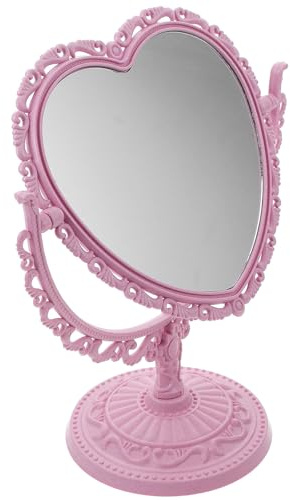 WEKAMOS Vintage Roterbar Hjärtformad Sminkspegel för Skrivbord Dubbelsidig Kosmetikspegel med Högupplöst Yta för Sovrum och Sminkbord Portabel och Elegant Design