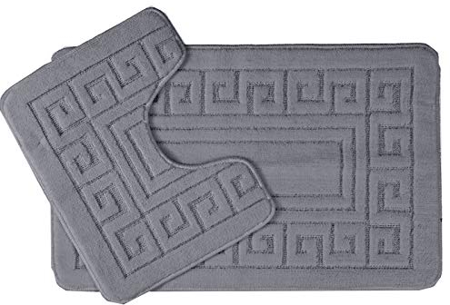 EDS rutschfeste Badematte im griechischen Stil, Bademattenset 2-teilig, enthält 1 Badematte (50 x 80 cm) und einen WC-Vorleger (50 x 40 cm) - Holzkohle