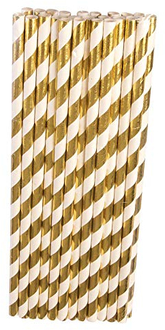 Gold & White Paper Straws (24 Pcs) - Stylish Design, Perfect for Parties, Weddings, Special Events, & Everyday Use Halloween