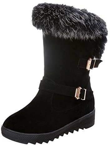 Susenstone Bottes Fourees De Neige Femme Hiver Chaud ÉPais En Coton Mode Pas Cher Bottines Impermeables Velours Talon Plates Ankle Boots