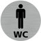 Pictogramme WC Homme (Q0420). Autocollant Souple Effet alu brossé ou Plaque de Porte alu brossé EP 2mm au Choix - Diamètre 83 mm - Adhésif Aspect Aluminium brossé - Adhésif Aspect Aluminium brossé -