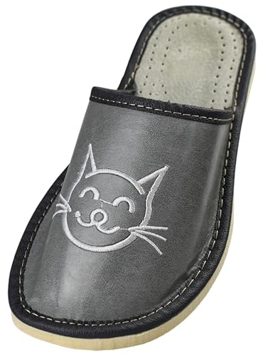 APREGGIO Mules Femme Cuir – Pantoufles Compensées Fait Main – Bout Fermé – Gris Blanc – 38