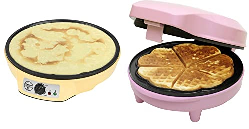 Bestron Crêpière électrique au design rétro, Sweet Dreams, Revêtement antiadhésif, Ø 30 cm, 1000 W, Jaune & Gaufrier pour des gaufres en forme de cœur, Design rétro, Sweet Dreams, 700 W, Rose