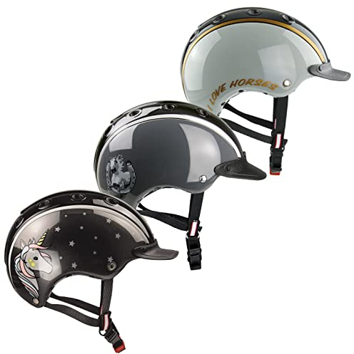 RL24 - Casco Kinder REIT-, Fahrrad- und Skihelm NORI Hufeisen schwarz/grau S (52-56cm) inkl. Schutzbeutel