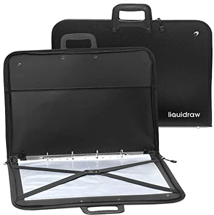 Liquidraw Portafolio de almacenamiento de arte | Carpeta A2 y A3 con fundas o bolsillos transparentes | Bolsa de transporte de arte y almacenamiento de documentos para artistas, Black, A3, Bolsa tipo