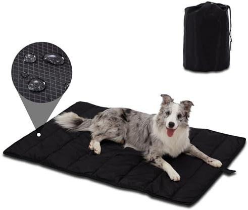 BDEUS Travel Dog Bed, Outdooor Camping Pet Mat, Portable Place Mat with Handle, Easy to Clean, Waterproof & Portable and Odor Resistant Pet Cooling Pad (51 x 35, Black)