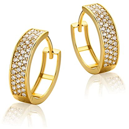 14 Karat 585 Hochglanz Gold Ohrringe Creolen mit Zirkonia Steinen - HLK-32-1