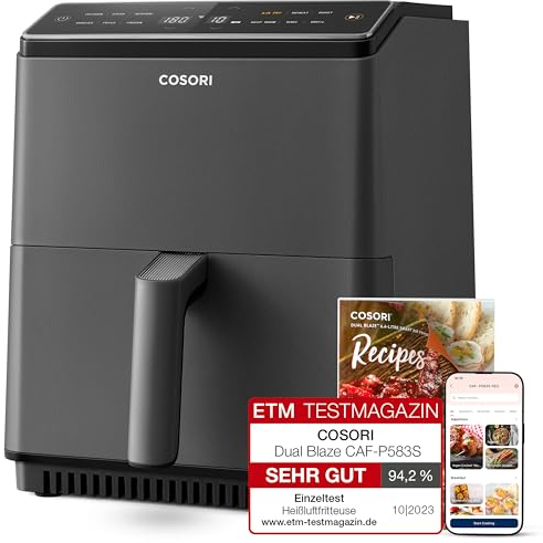 COSORI Smart Air Fryer Oven Dual Blaze 6.4L, Double Heating Elements, Cookbook, No Shaking & No Preheating, APP Control, 12 Functions, Air Fry, Roast, Bake, Reheat, Dishwasher Safe