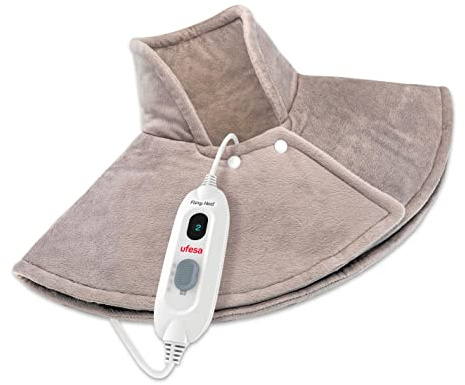 Ufesa Flexy Heat NC Almohadilla Eléctrica Cuello, Esterilla Térmica Cervical, Alivia el Dolor de Cuello y Hombros 60x62cm, 100W, Microfibra Ultrasuave, 3 Niveles Temperatura, Apagado Automático, Gris