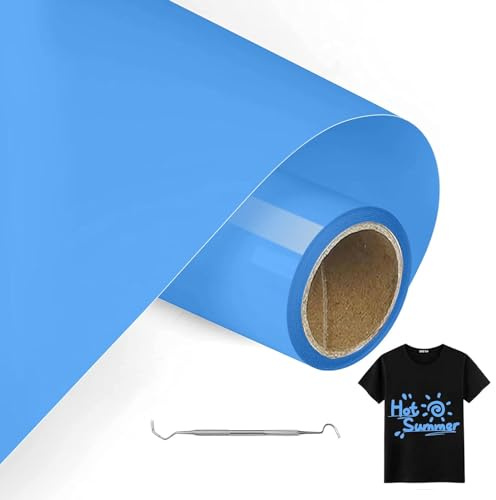 MeYuxg plotterfolie textil blå – 30,5 cm x 3 m plotterfolie för textil, värmeöverföring vinyl för Cricut & Cameo – lätt att skära och ta bort för flexfolie, plotter, textildesign (himmelsblå)