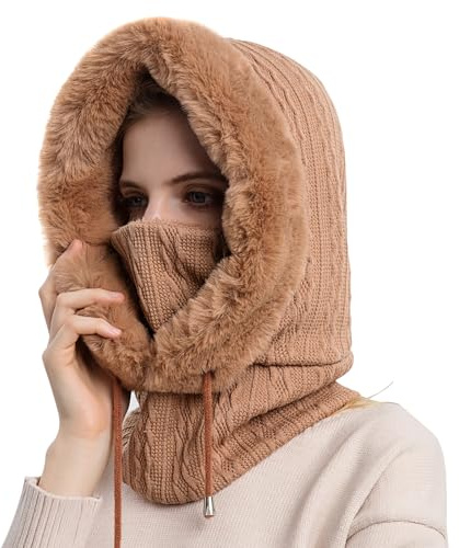 TAGVO Balaclava ansiktsmask dam, varm balaclava ansiktsmask vindtät helansiktsmask justerbar skidmask huvhalsduk, vinter fleecemössa för skidåkning cykling – universell storlek, F-Khaki-06, one size