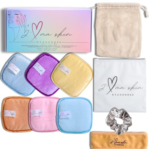 6 Pads Démaquillants Lavables et Réutilisables - Lingettes Carrées Microfibres Nettoyantes et Exfoliantes pour la Peau du Visage. Remplacez votre coton demaquillant. Accesoires offerts- rainbow