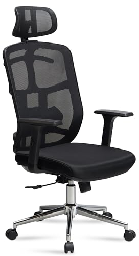 AMSTYLE Bürostuhl Schwarz Mesh-Bezug Schreibtischstuhl bis 120 kg mit Kopfstütze, Drehstuhl höhenverstellbar mit Lendenwirbelstütze, Stoff-Schreibtischsessel ergonomisch mit Wippfunktion