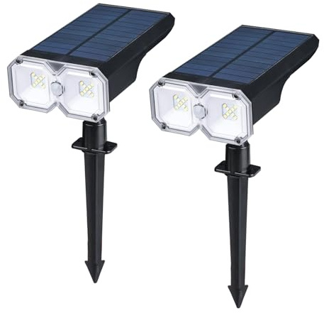 GRIFEMA GD251-2 Luci solari a LED per esterni da giardino [2 pezzi/18 LED/5 modalità], IP65 impermeabile, per illuminazione stradale, cortile, terreza, prato