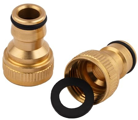 Mivos 2 connettori per rubinetto in ottone per rubinetti con filettatura esterna da 1/2 pollici BSP (21 mm) – Connettore per rubinetto con attacco rapido per tubo da giardino – Realizzato in ottone di