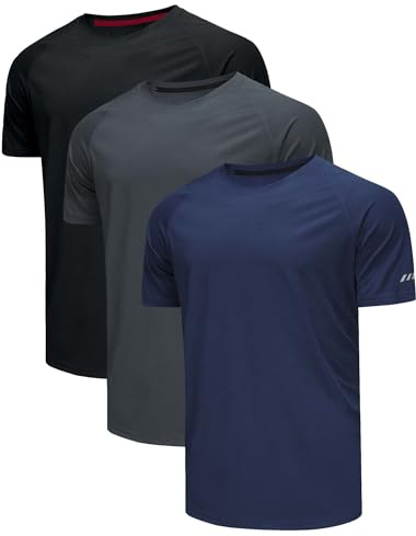 Chenjunrong 3 Pack T-Shirts de Sport Hommes Fonctionnel Rapide Tricking Respirant Col Rond Manches Courtes Fitness Chemise d'Entraînement