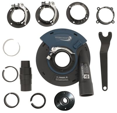 PRODIAMANT Absaughaube Profi Schleiftopf 125mm für Winkelschleifer | Gefederter Bürstenkranz | Direkte Adapter für Herstelleraufnahmen | Staubfreies Arbeiten mit Diamantschleifteller