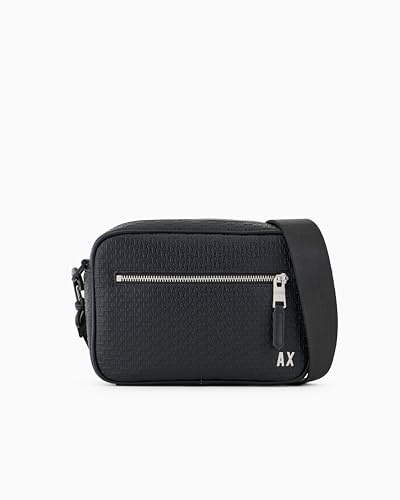 Armani Exchange Kulturbeutel mit geprägtem Monogramm-Logo aus Metall, Schwarz , one size, Crossbody