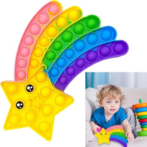 Popit Sternform Fidget Spielzeug, Silikon-Stressabbau-Spielzeug, Angst Relief Push and POP Bubble Finger Toys, für Stressabbau, Kinder und Erwachsene(Regenbogenfarben)
