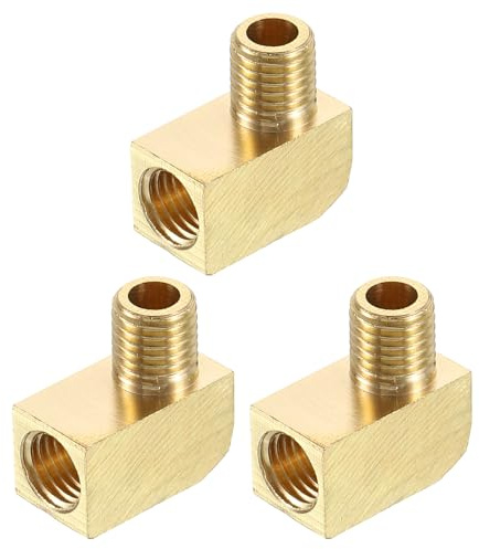 QUARKZMAN 3Pcs Accesorio de Tubería de Latón de 90 Grados Codo de Calle Barstock M8 Macho x M8 Hembra Conector de Tubería para Gas, Aire, Aceite, Propano