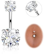 CASSIECA 14G Piercing Ombelico Acciaio Chirurgico Piercing Ombelico Argento Piercings a Banana Classico CZ Barra Piercings for Donna 12mm