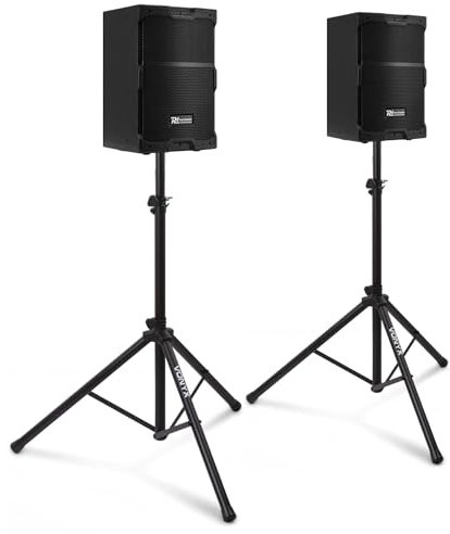Power Dynamics PDY210A Set de 2 Altavoces Activos 10 400W con trípodes Vonyx y Bolsa, entradas micrófono y línea, ABS Resistente, para DJ, actuaciones, Eventos o presentaciones