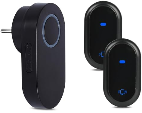 Anluomafuy Timbre Inalámbrico con 1 Receptor, Timbre para Puerta Largo Alcance de 180M, IP68 Resistente al Agua, 5 Niveles de Volumen (0-105dB), 60 Melodías, No Necesita Batería, Indicadores LED