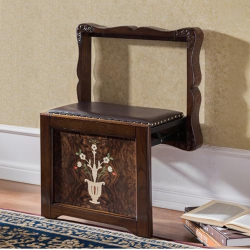 Solid Wood Wall-Mounted Folding Stool - Space Saving Shoe Changing Bench with Support Legs, Foldable Entryway Seat for Hallway, Balcony, Living Room (Brown)