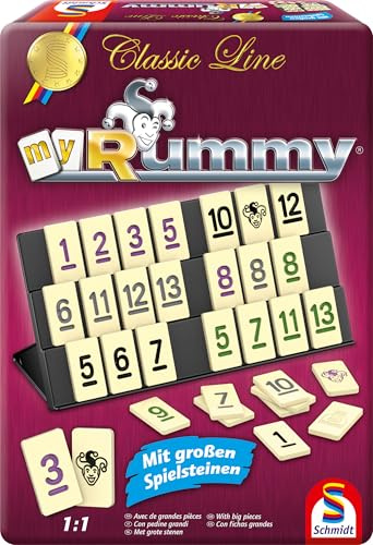 Schmidt Spiele 49474 MyRummy, Classic Line, Legespiel mit großen Spielsteinen, in Einer Metalldose