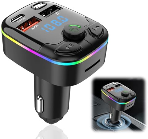 Transmetteur FM Bluetooth Voiture, Allume Cigare Bluetooth 5.3 Émetteur Radio, Charge Rapide USB Type-C 5V/3.1A, Radio Lecteur de Musique MP3, Appels Mains Libres, Support Carte TF/USB