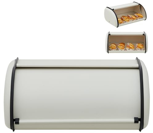 Garvee Stainless Steel Roll Top Bread Box for Kitchen Countertop with Stainless Steel Lid for Kitchen Counter, Pantry Shelf, Beige