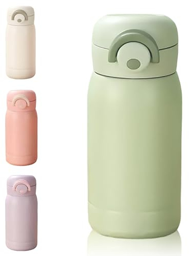 350ML/12OZ Small Flask, Leakproof Insulated Travel Mug, One-Touch Flip Lid Mini Flask for Hot/Cold Drinks, Vacuum Insulated Stainless Steel Cup for Travel, Commutes, Office, Gym, Daily Use (Green)