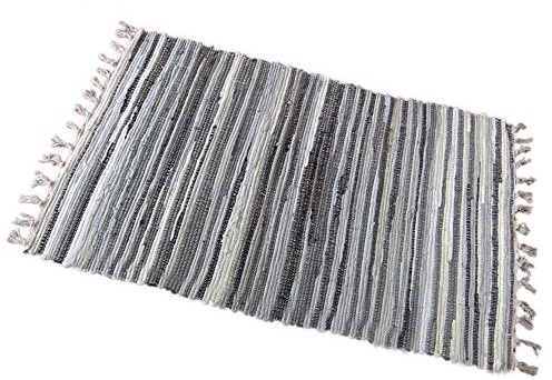 Chindi Rag Rug, Machine Washable Cotton Reversible Rag Rug Hand Woven Multi Color Striped Area Rug Floor Rugs for Bedroom, Living Room, Kitchen and Laundry Room (28'' x 47, Grey)