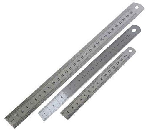 Set of 3 Metal Rulers 12,8, 6 Stainless Steel Metric Imperial Dual Marking Rulers