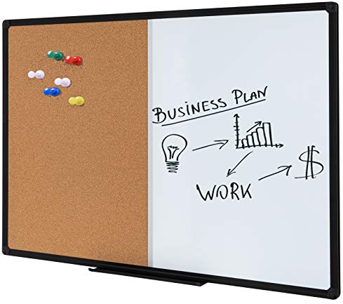 Dexboard Pizarra blanca magnética de 48 x 36 pulgadas y tablero combinado de corcho, pizarra de borrado en seco montada en la pared y tablero combinado de tablero de corcho, marco de aluminio negro