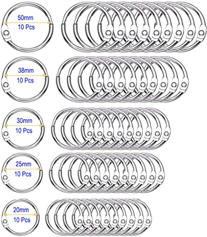 QUBORT Ringe zum Buchbinden,50 Stück Bücher Ringe Metallringe für Memo-Ablage, Schlüsselanhänger (25-30-35-40-50mm)